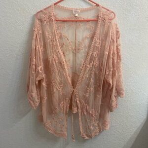 Sheer Pink Lace Kimono Cardigan
